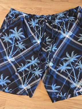 Men's Blue Mountain Ridge Palm-Print Swim Shorts With Pockets size 2X